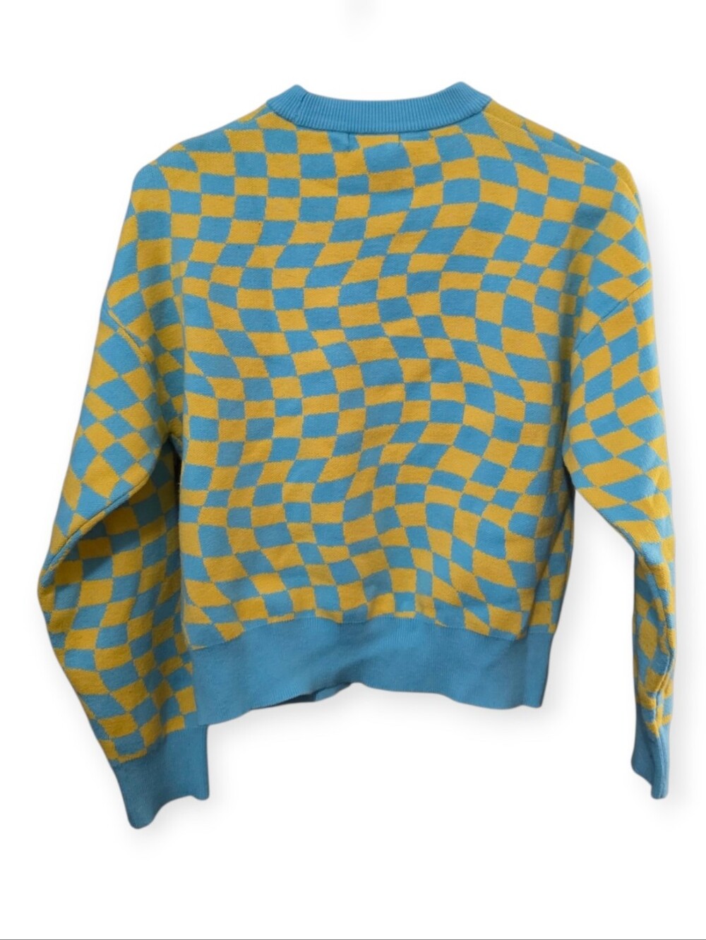 Forever 21 Blue Yellow Checkerboard Sweater Size S - Picture 4 of 5